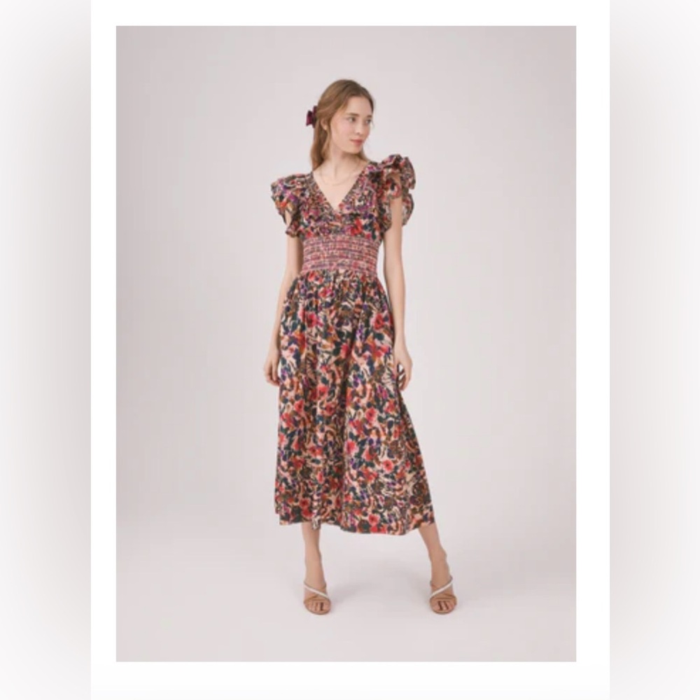 Something Navy Natalie Smocked Floral Midi Dress